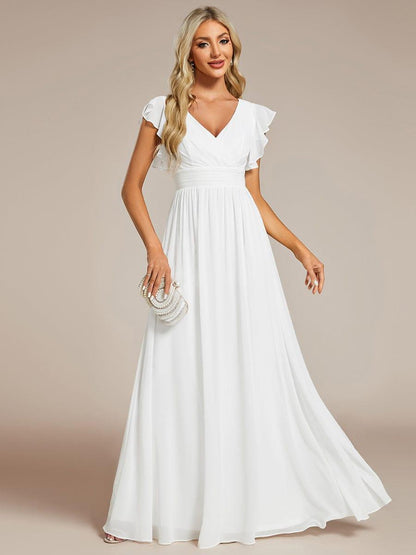 ever LILYANA|Back Cutout A-Line Pleated Ruffles Sleeve Chiffon Bridesmaid Dress