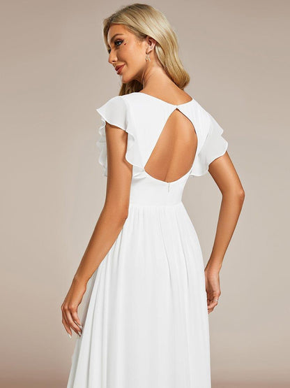ever LILYANA|Back Cutout A-Line Pleated Ruffles Sleeve Chiffon Bridesmaid Dress