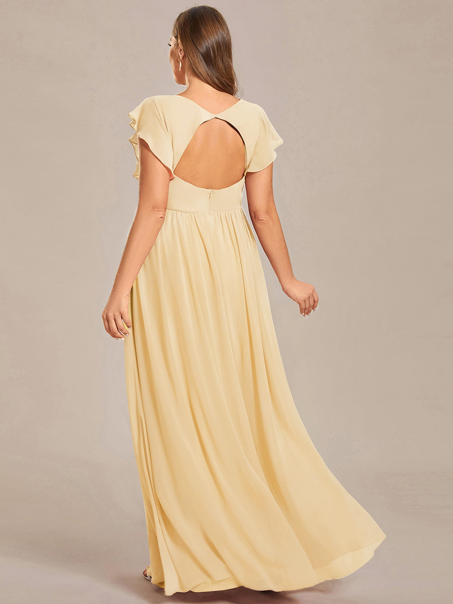ever LILYANA|Ruffles Sleeve Back Cutout A-Line Maxi Chiffon Wedding Guest Dress