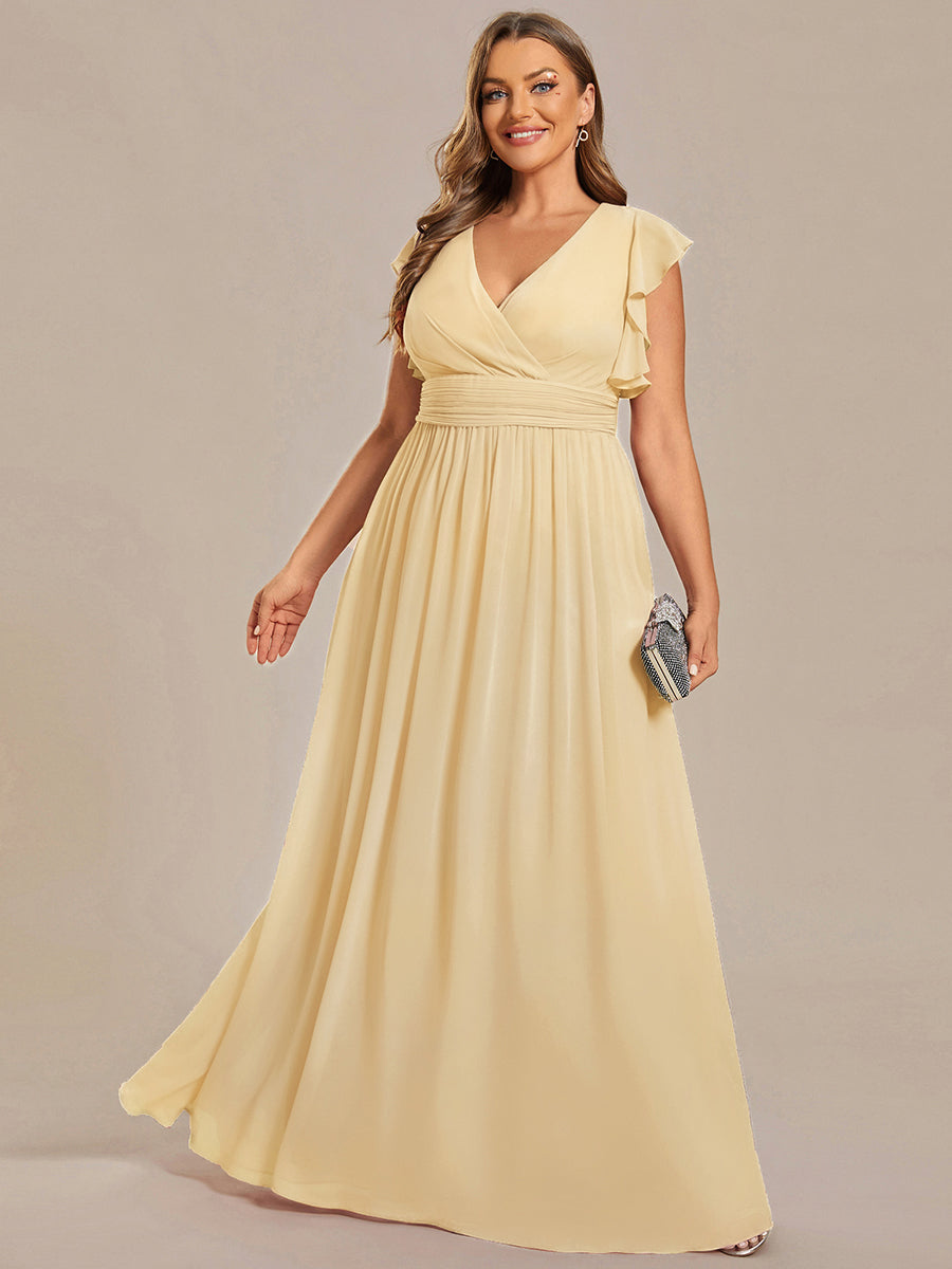 ever LILYANA|Ruffles Sleeve Back Cutout A-Line Maxi Chiffon Wedding Guest Dress