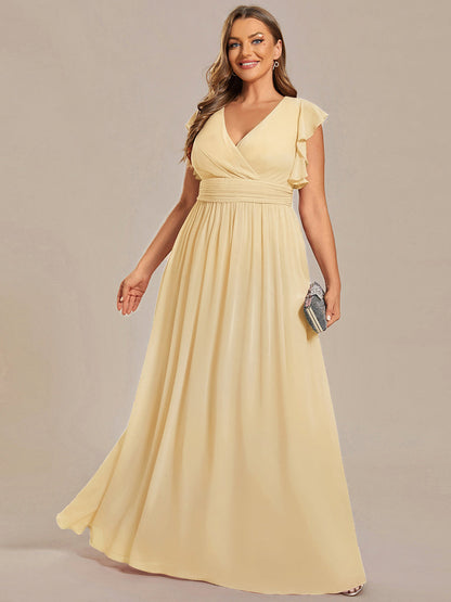 ever LILYANA|Ruffles Sleeve Back Cutout A-Line Maxi Chiffon Wedding Guest Dress