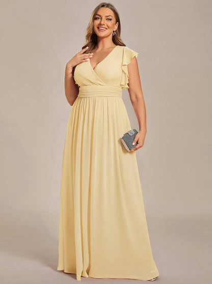 ever LILYANA|Ruffles Sleeve Back Cutout A-Line Maxi Chiffon Wedding Guest Dress