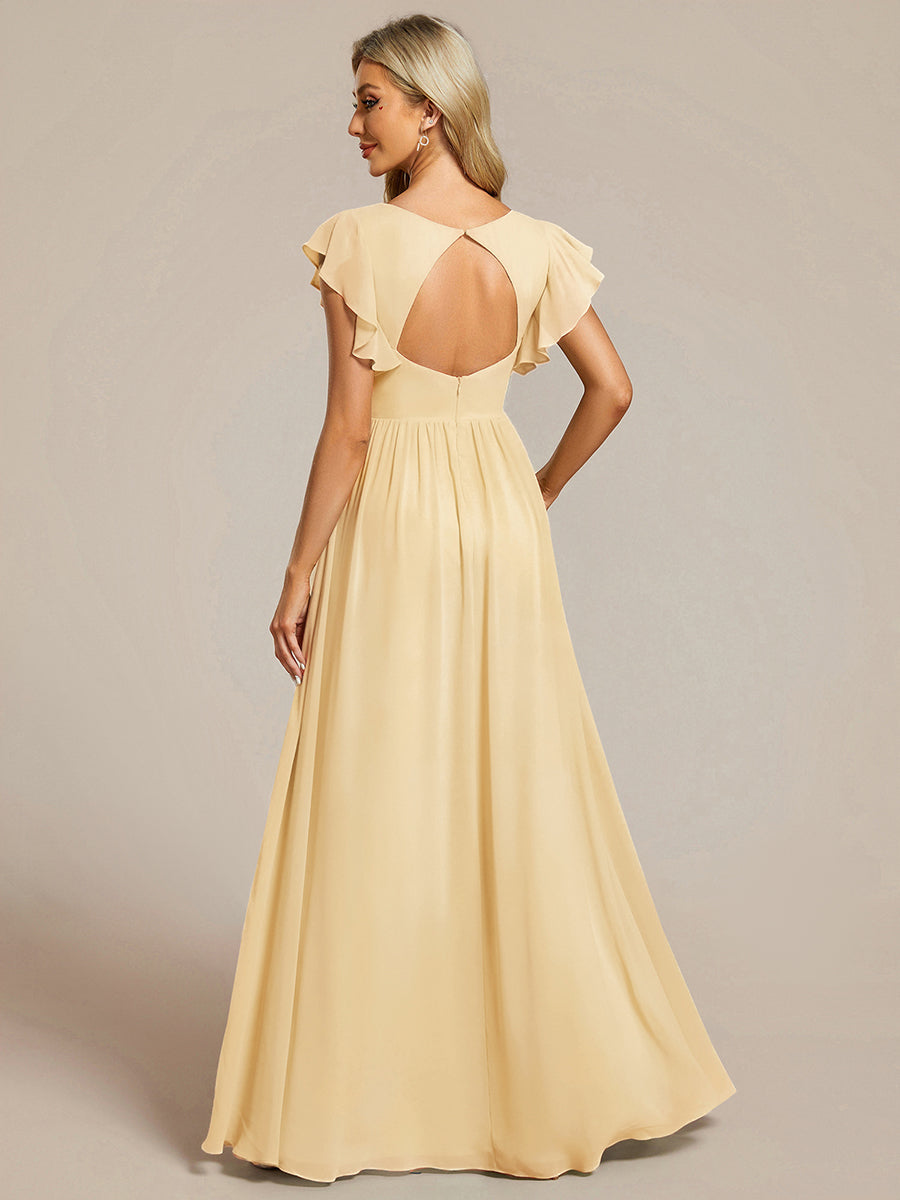 ever LILYANA|Ruffles Sleeve Back Cutout A-Line Maxi Chiffon Bridesmaid Dress