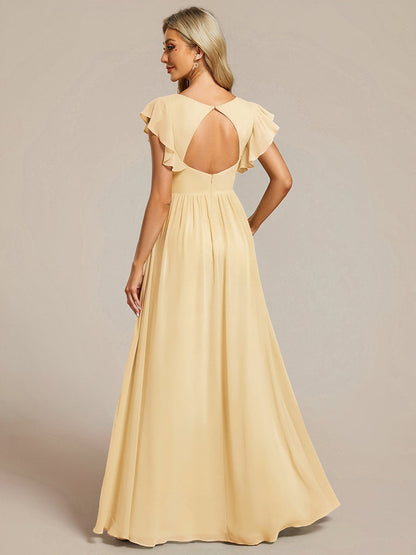 ever LILYANA|Ruffles Sleeve Back Cutout A-Line Maxi Chiffon Bridesmaid Dress