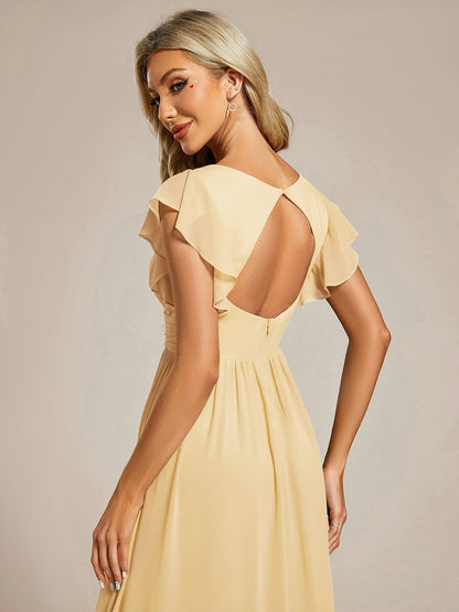 ever LILYANA|Ruffles Sleeve Back Cutout A-Line Maxi Chiffon Wedding Guest Dress