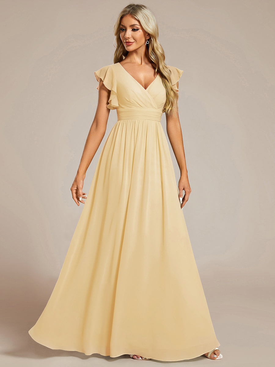 ever LILYANA|Ruffles Sleeve Back Cutout A-Line Maxi Chiffon Wedding Guest Dress