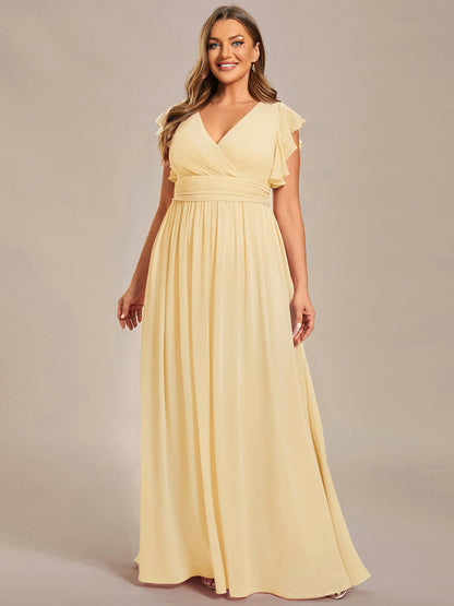ever LILYANA|Ruffles Sleeve Back Cutout A-Line Maxi Chiffon Bridesmaid Dress