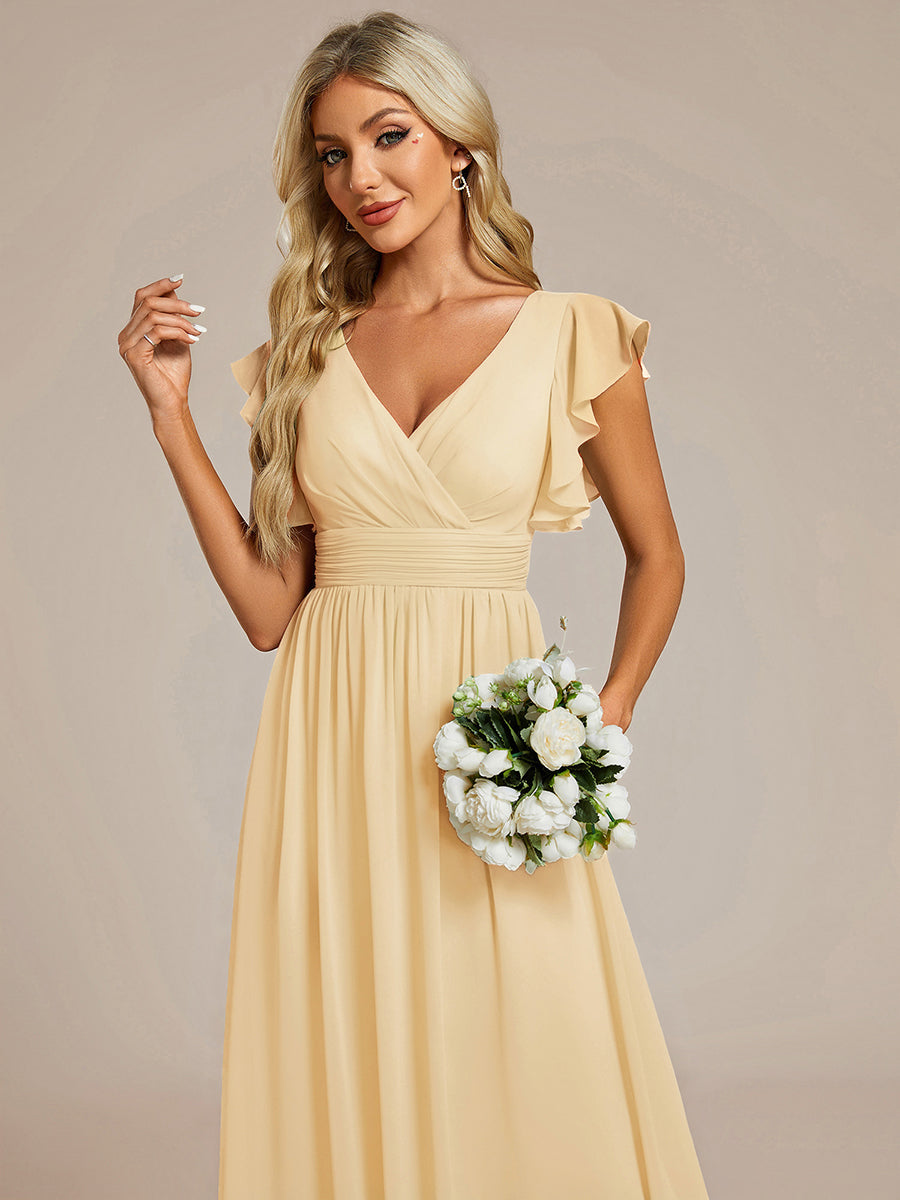 ever LILYANA|Ruffles Sleeve Back Cutout A-Line Maxi Chiffon Wedding Guest Dress