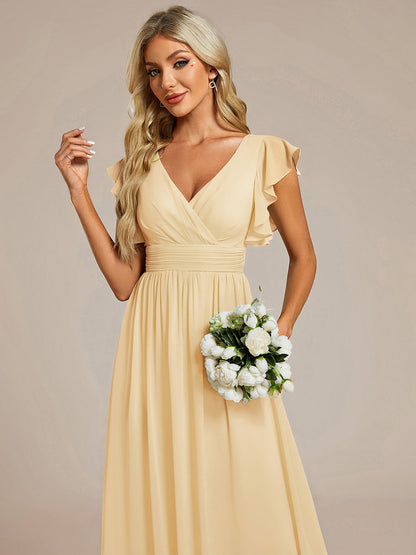 ever LILYANA|Ruffles Sleeve Back Cutout A-Line Maxi Chiffon Bridesmaid Dress