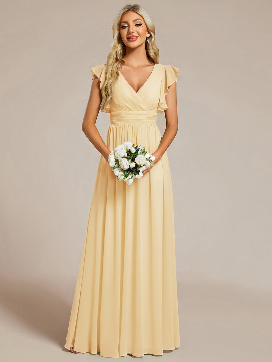 ever LILYANA|Ruffles Sleeve Back Cutout A-Line Maxi Chiffon Bridesmaid Dress
