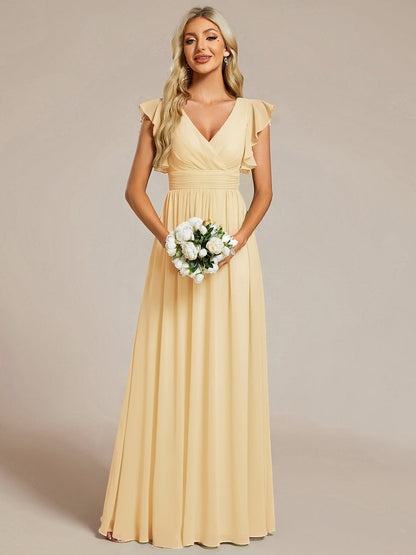 ever LILYANA|Ruffles Sleeve Back Cutout A-Line Maxi Chiffon Bridesmaid Dress