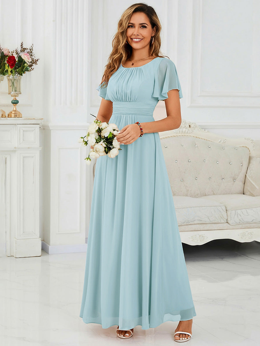 ever KIMORA|Ruched Chiffon Ruffle Sleeve Bridesmaid Dress