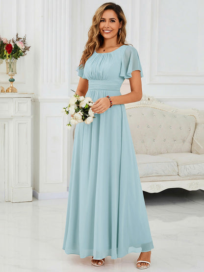 ever KIMORA|Ruched Chiffon Ruffle Sleeve Bridesmaid Dress