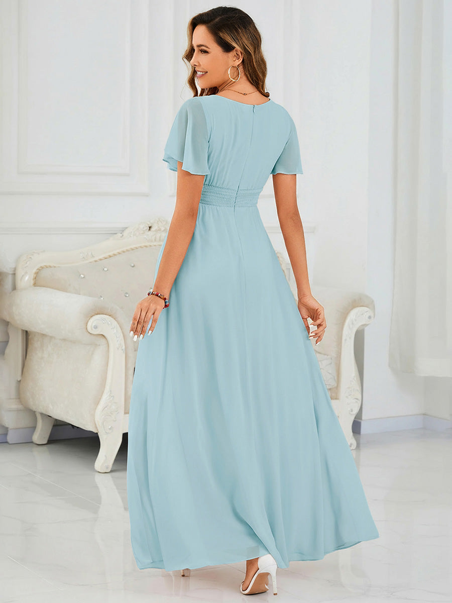 ever KIMORA|Ruched Chiffon Ruffle Sleeve Bridesmaid Dress