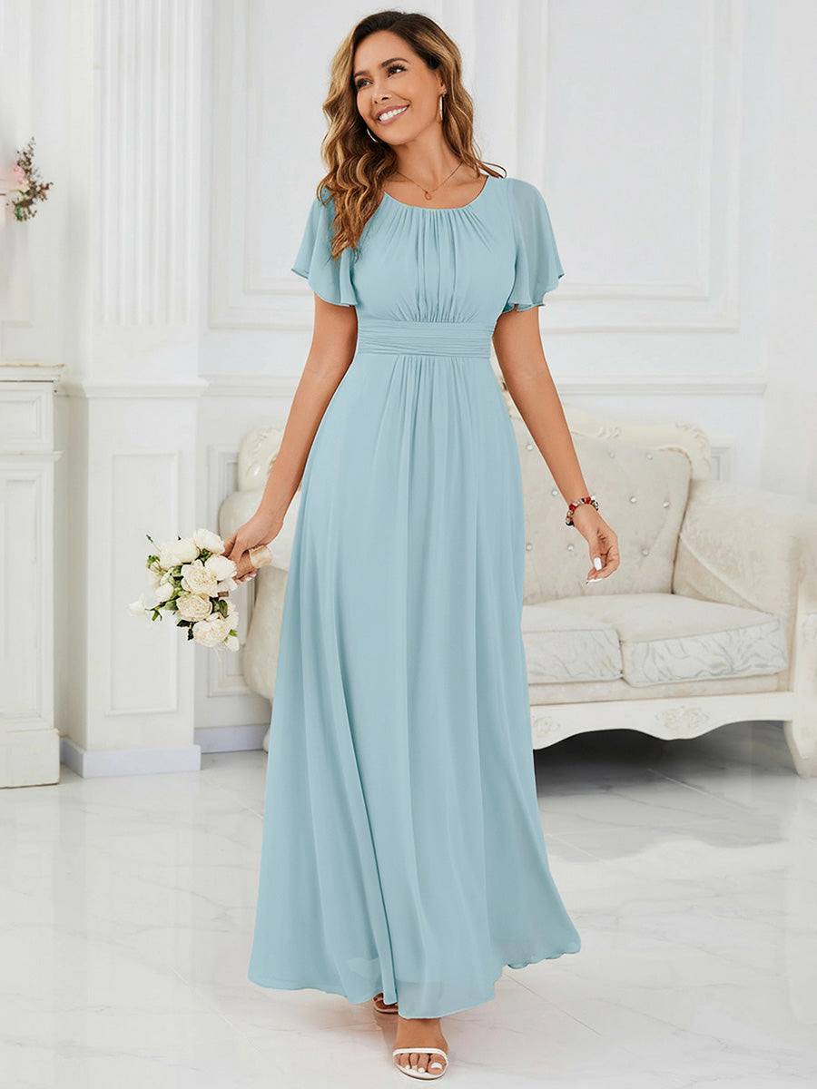 ever KIMORA|Ruched Chiffon Ruffle Sleeve Bridesmaid Dress