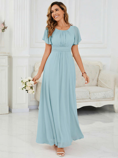 ever KIMORA|Ruched Chiffon Ruffle Sleeve Bridesmaid Dress