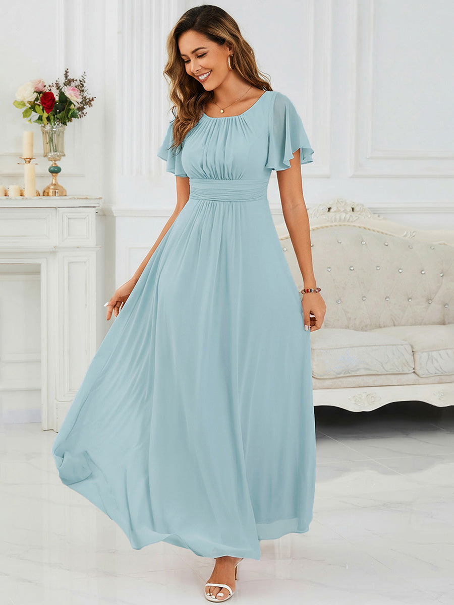 ever KIMORA|Ruched Chiffon Ruffle Sleeve Bridesmaid Dress