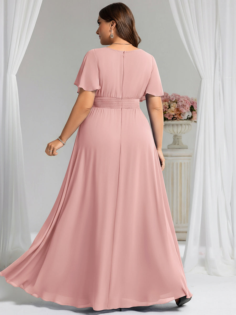 pretty KIMORA|Plus Size Printed Chiffon Pleated Maxi Wedding Guest Dress