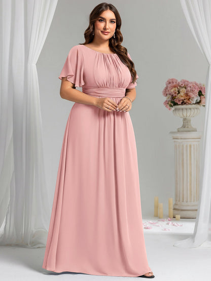 ever KIMORA|Ruched Chiffon Ruffle Sleeve Bridesmaid Dress
