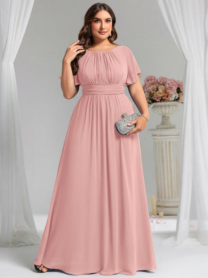 pretty KIMORA|Plus Size Printed Chiffon Pleated Maxi Wedding Guest Dress