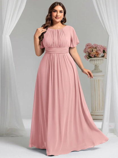 ever KIMORA|Ruched Chiffon Ruffle Sleeve Bridesmaid Dress
