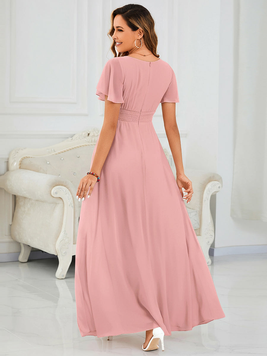 ever KIMORA|Ruched Chiffon Ruffle Sleeve Bridesmaid Dress