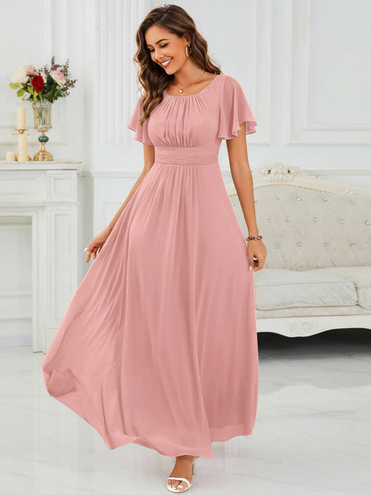 ever KIMORA|Ruched Chiffon Ruffle Sleeve Bridesmaid Dress