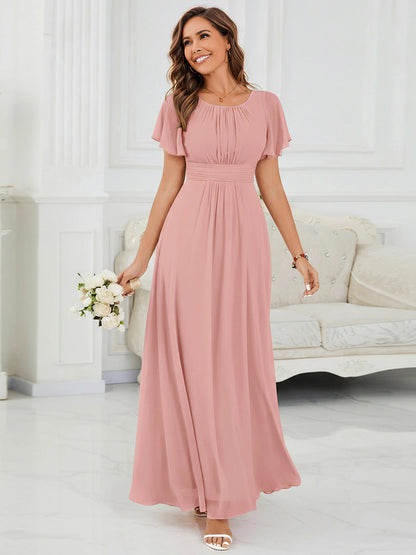 ever KIMORA|Ruched Chiffon Ruffle Sleeve Bridesmaid Dress