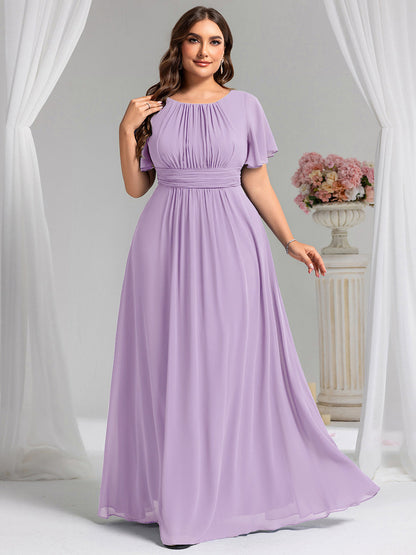 ever KIMORA|Ruched Chiffon Ruffle Sleeve Bridesmaid Dress