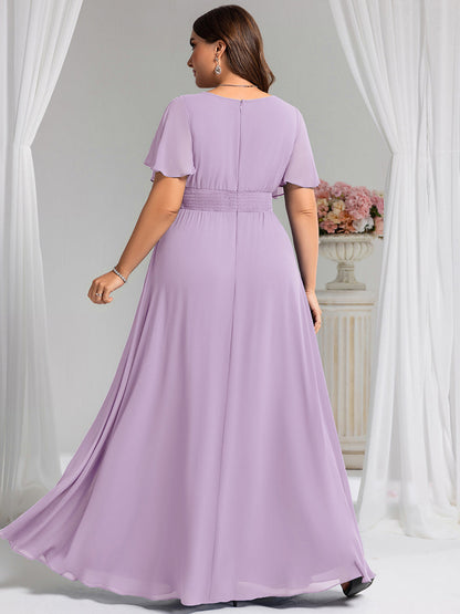 ever KIMORA|Ruched Chiffon Ruffle Sleeve Bridesmaid Dress