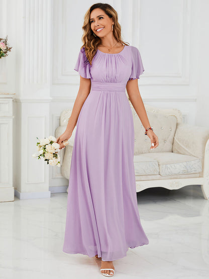 ever KIMORA|Ruched Chiffon Ruffle Sleeve Bridesmaid Dress