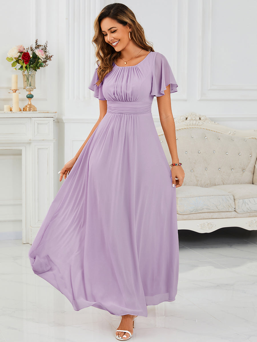 ever KIMORA|Ruched Chiffon Ruffle Sleeve Bridesmaid Dress