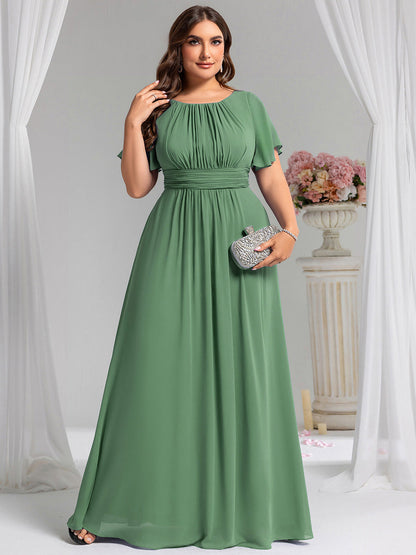 pretty KIMORA|Plus Size Printed Chiffon Pleated Maxi Wedding Guest Dress
