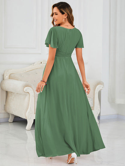 ever KIMORA|Ruched Chiffon Ruffle Sleeve Bridesmaid Dress