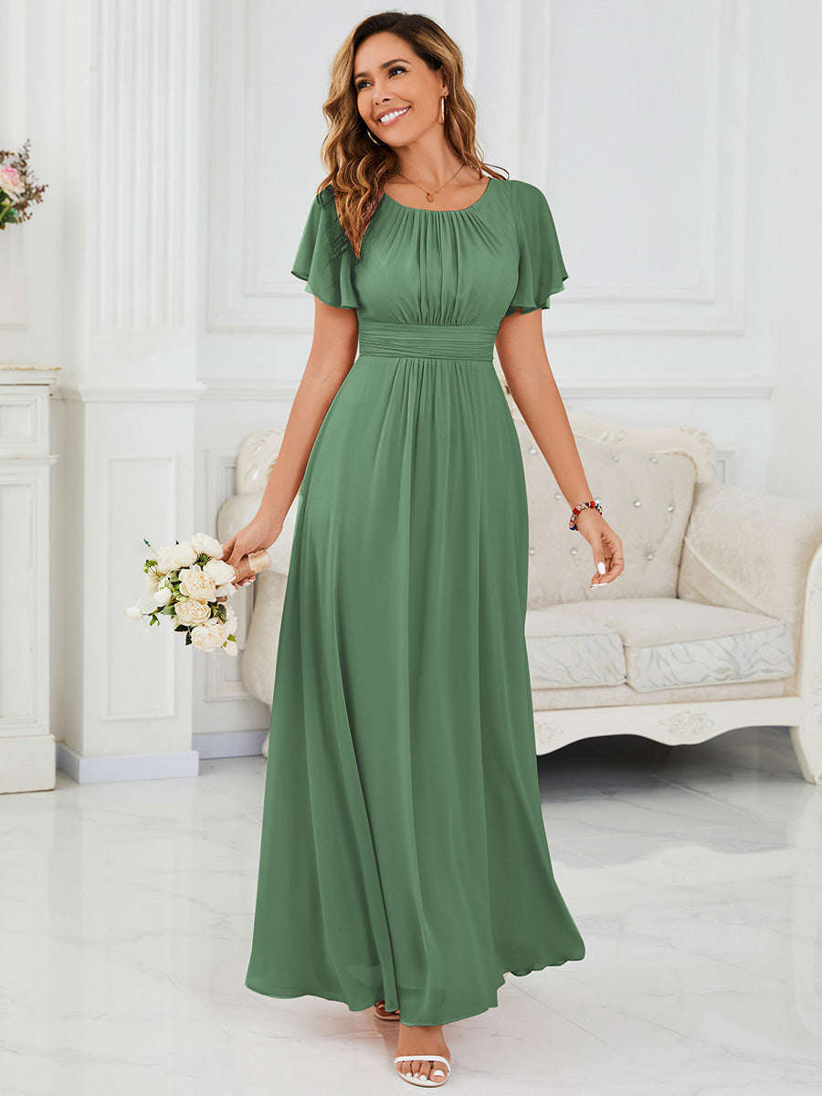 ever KIMORA|Ruched Chiffon Ruffle Sleeve Bridesmaid Dress