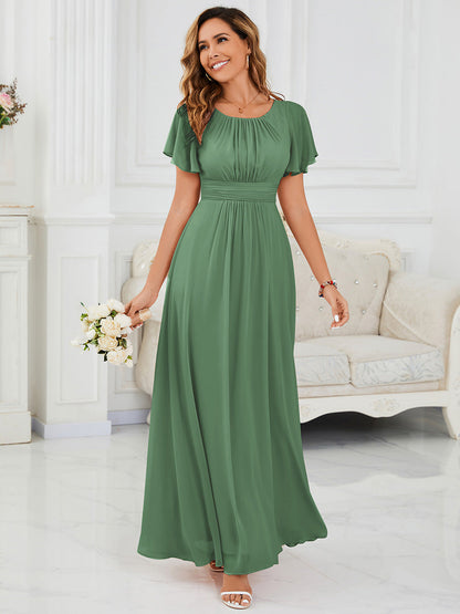 ever KIMORA|Ruched Chiffon Ruffle Sleeve Bridesmaid Dress