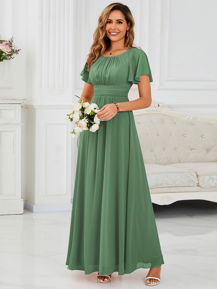 ever KIMORA|Ruched Chiffon Ruffle Sleeve Bridesmaid Dress
