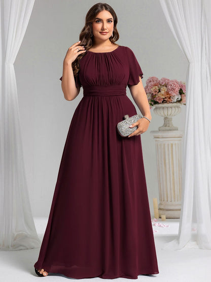 pretty KIMORA|Plus Size Printed Chiffon Pleated Maxi Wedding Guest Dress