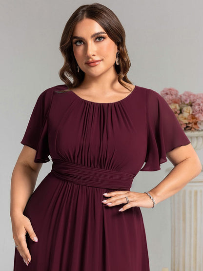 pretty KIMORA|Plus Size Printed Chiffon Pleated Maxi Wedding Guest Dress