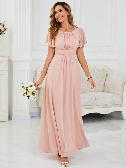 ever KIMORA|Simple Chiffon Pleated A-Line Bridesmaid Dress
