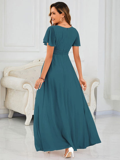 ever KIMORA|Maxi Chiffon Ruffles Sleeve Wedding Guest Dress