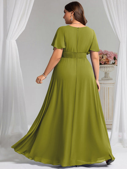 pretty KIMORA|Plus Size Printed Chiffon Pleated Maxi Wedding Guest Dress