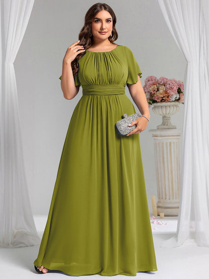 pretty KIMORA|Plus Size Printed Chiffon Pleated Maxi Wedding Guest Dress