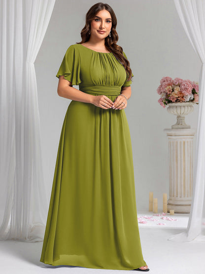 pretty KIMORA|Plus Size Printed Chiffon Pleated Maxi Wedding Guest Dress