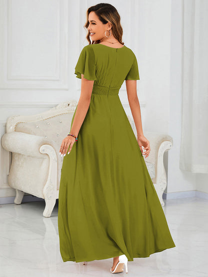 ever KIMORA|Maxi Chiffon Ruffles Sleeve Wedding Guest Dress