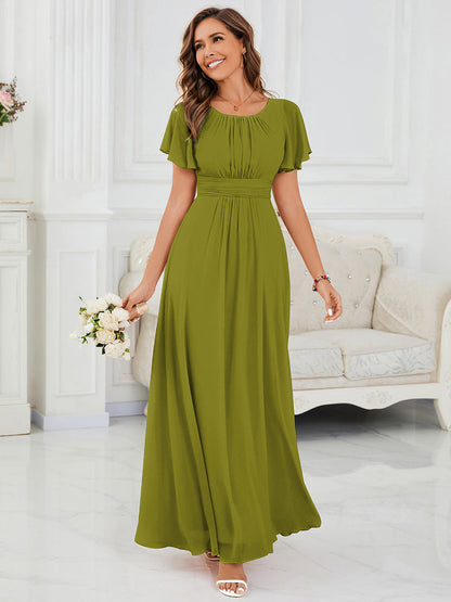 ever KIMORA|Maxi Chiffon Ruffles Sleeve Wedding Guest Dress