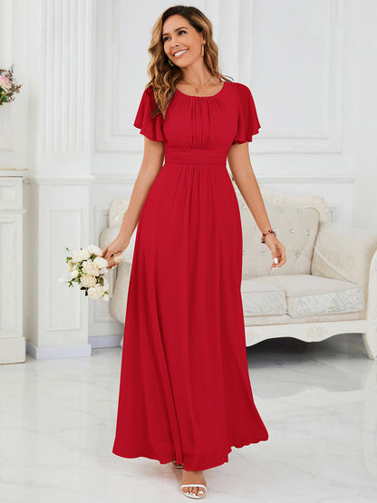 ever KIMORA|Maxi Chiffon Ruffles Sleeve Wedding Guest Dress