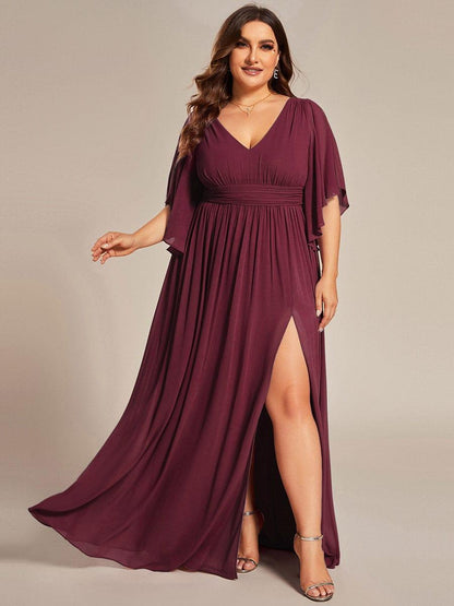 pretty ELYAN|Plus Size Printed Half Sleeve Pleated A-Line Chiffon Wedding Guest Dress