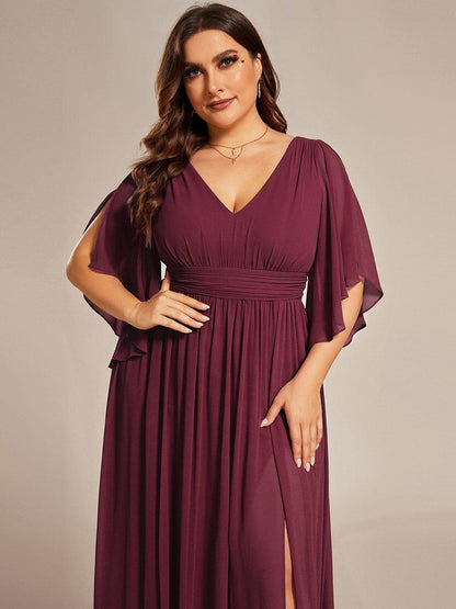 pretty ELYAN|Plus Size Printed Half Sleeve Pleated A-Line Chiffon Wedding Guest Dress