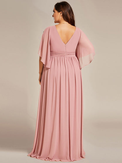 pretty ELYAN|Plus Size Half Sleeve Pleated A-Line V-Neck Chiffon Bridesmaid Dress